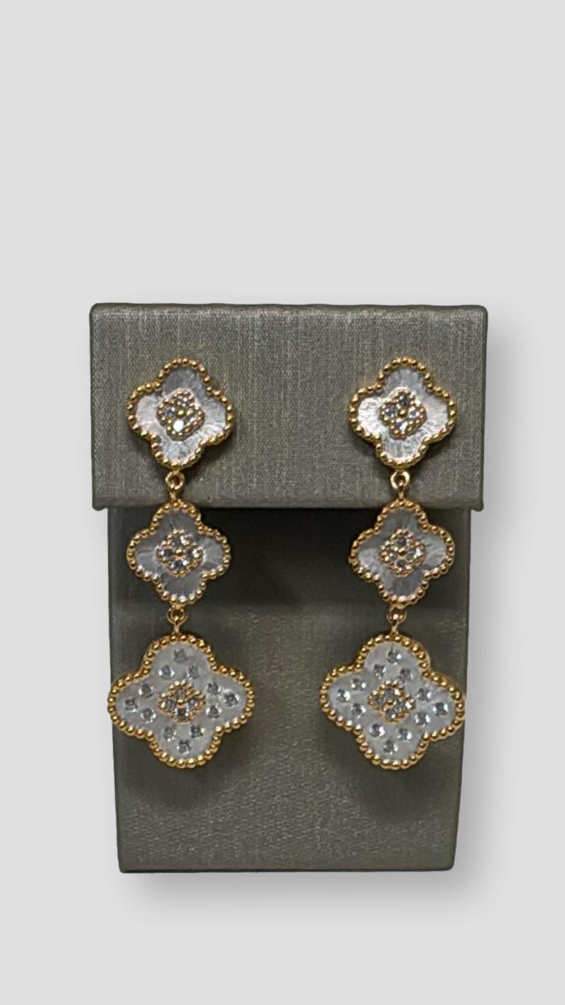 Triple Clover Drop Earrings in Silver & Gold - Mildred Hoit