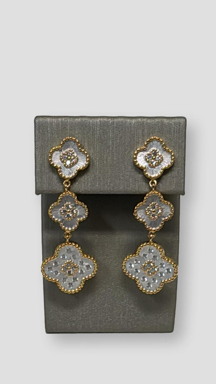 Triple Clover Drop Earrings in Silver & Gold - Mildred Hoit