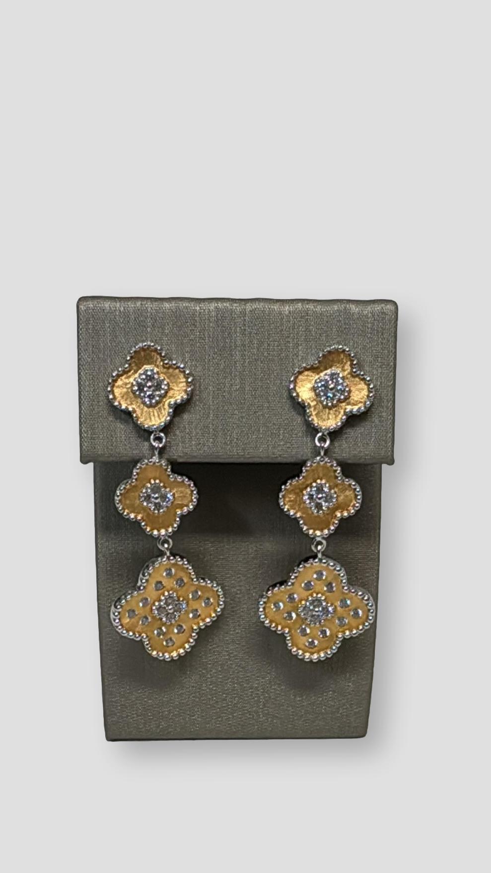 Triple Clover Drop Earrings in Gold & Silver - Mildred Hoit