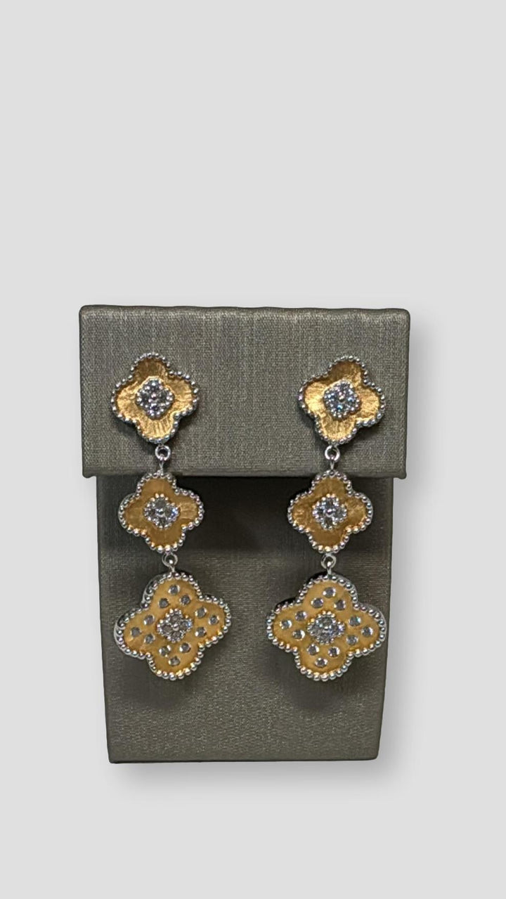 Triple Clover Drop Earrings in Gold & Silver - Mildred Hoit