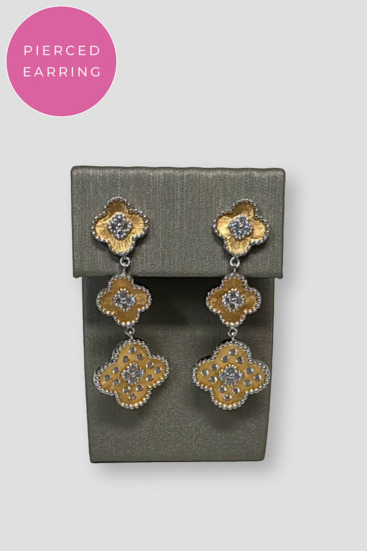 Triple Clover Drop Earrings in Gold & Silver