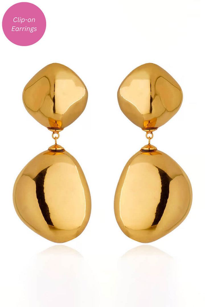 Gold Double Shaped Drop Clip Earring - Mildred Hoit