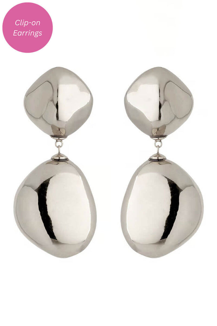 Silver Double Shaped Drop Clip Earring - Mildred Hoit