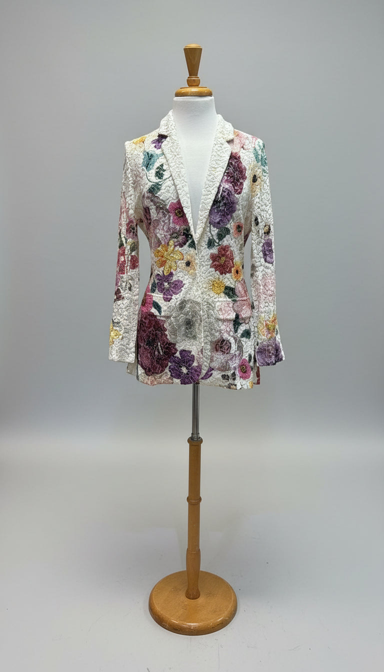 Lace & Sequin Blazer Jacket in Purple Flower - Mildred Hoit