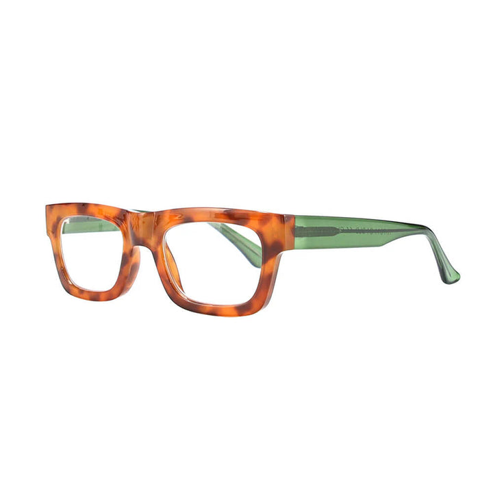 Ollie Blue Light Readers in Amber Tortoise with Green