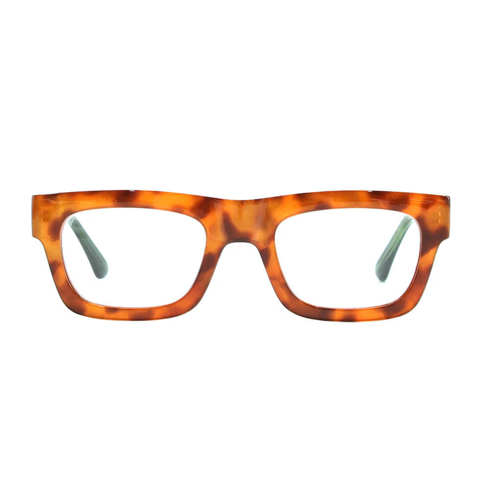 Ollie Blue Light Readers in Amber Tortoise with Green