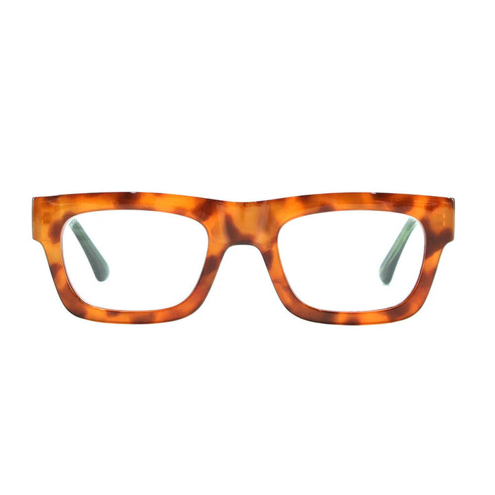 Ollie Blue Light Readers in Amber Tortoise with Green