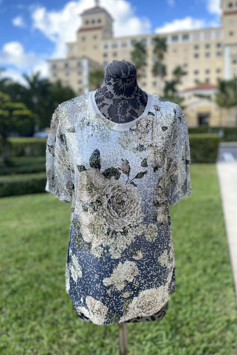 Sequin Silver Floral Top - Mildred Hoit