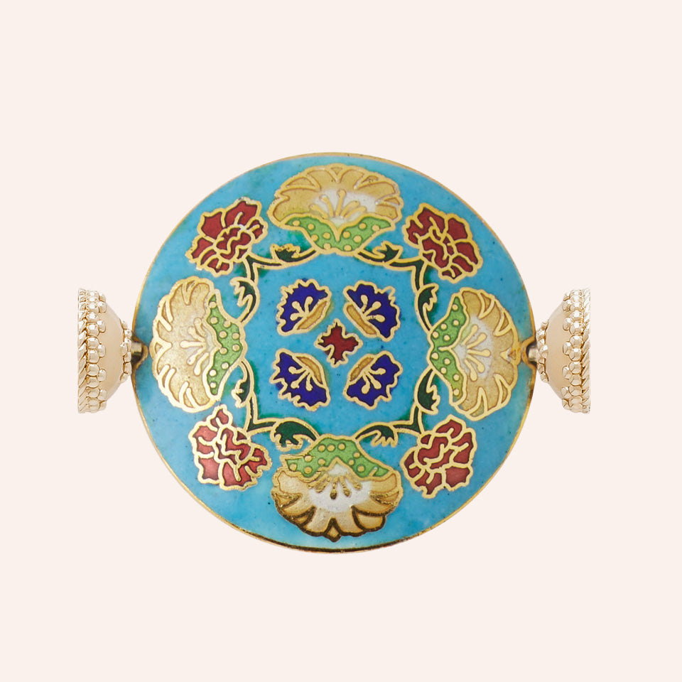 Clara Williams Blue Enamel Floral Disk Centerpiece - Mildred Hoit