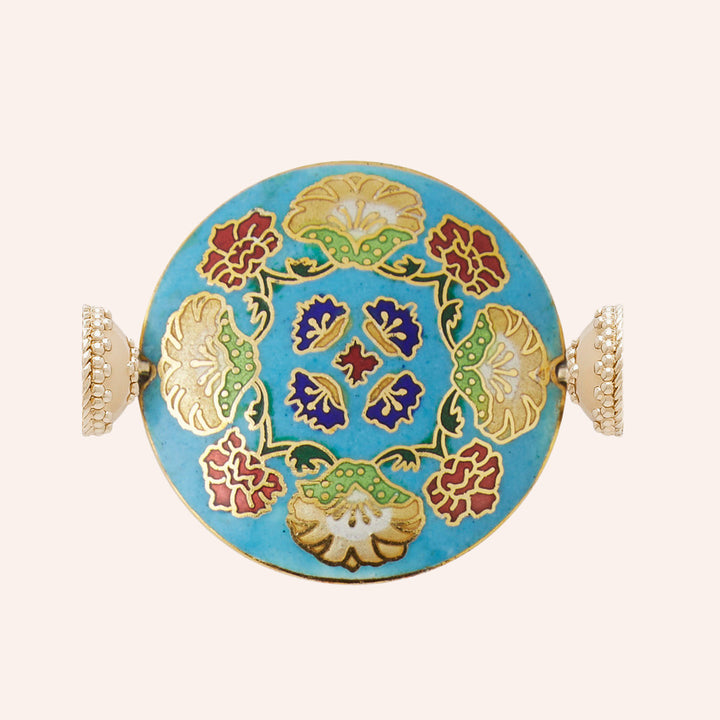 Clara Williams Blue Enamel Floral Disk Centerpiece - Mildred Hoit