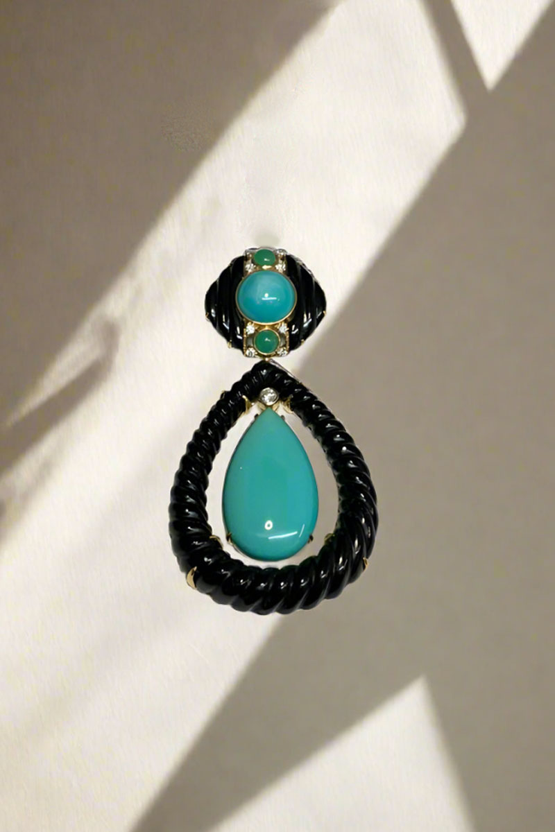 Chrysophrase, Turquoise, Onyx, and Diamond Pendant - Mildred Hoit