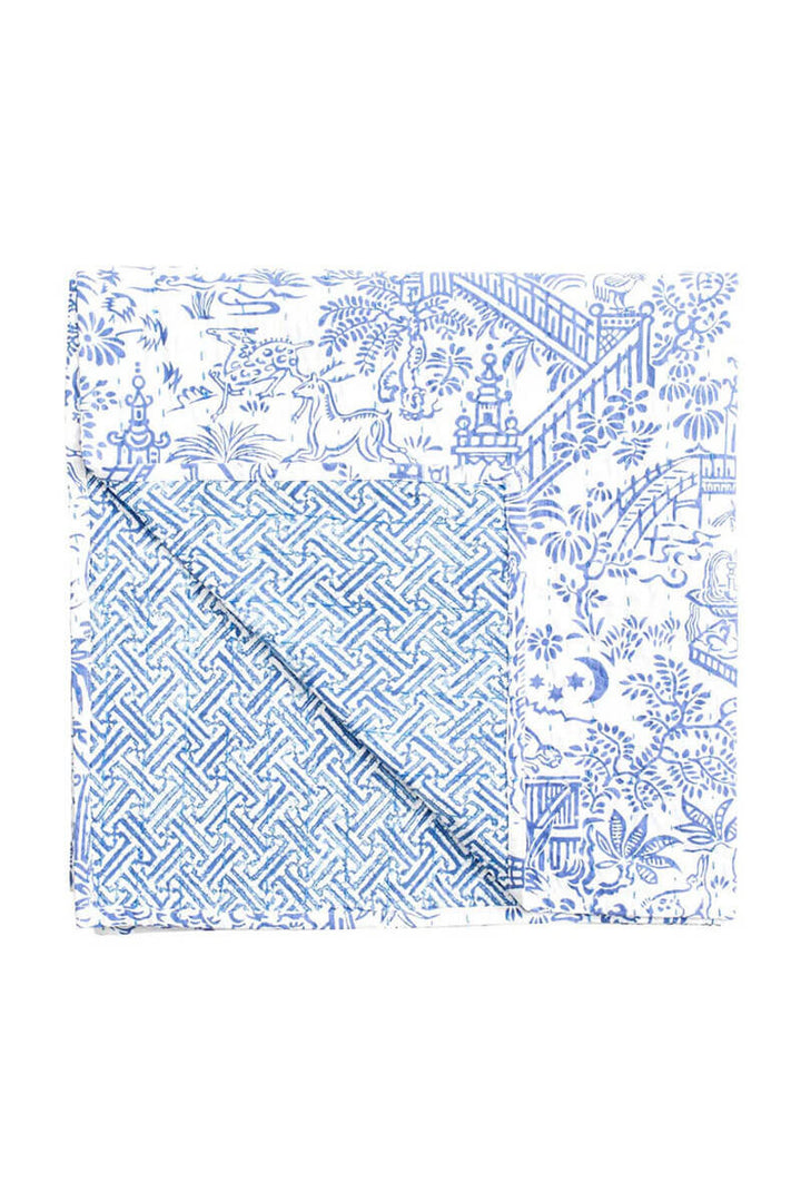 Caspari Pagoda Toile Tablecloth in Blue and White