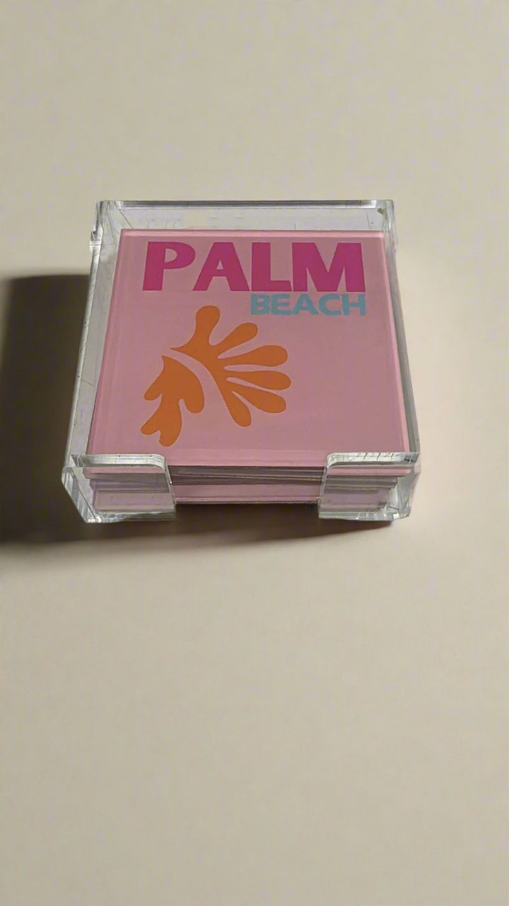 Travel Coaster Set: Palm Beach Coaster Set (4) & Lucite Holder