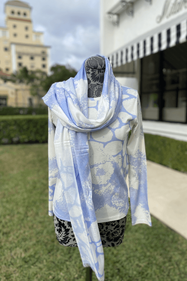 Pashma White and Periwinkle Sweater and Scarf Set