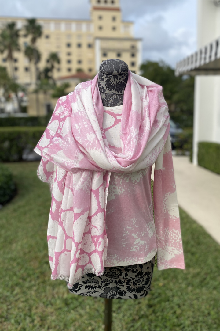 Pashma Pink and White Sweater and Scarf Set - Mildred Hoit