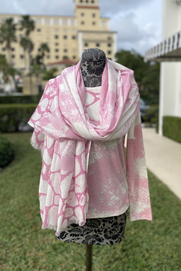 Pashma Pink and White Sweater and Scarf Set