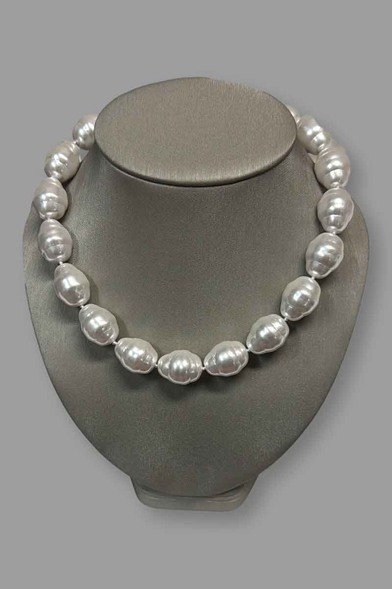Large White Shell Pearl Necklace with Drop - Mildred Hoit