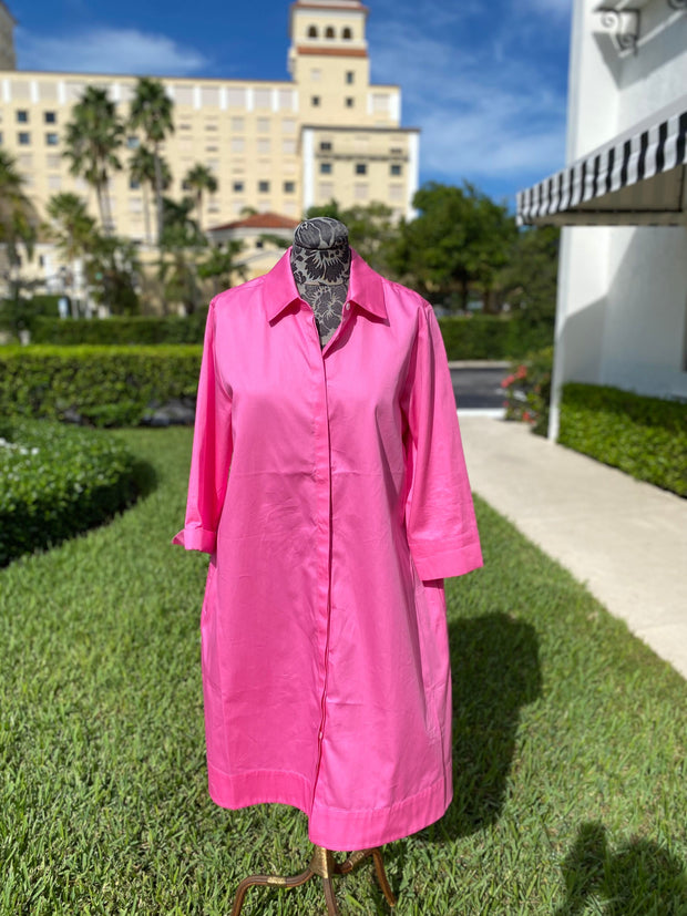 Button Down Dress in Pink available at Mildred Hoit in Palm Beach.