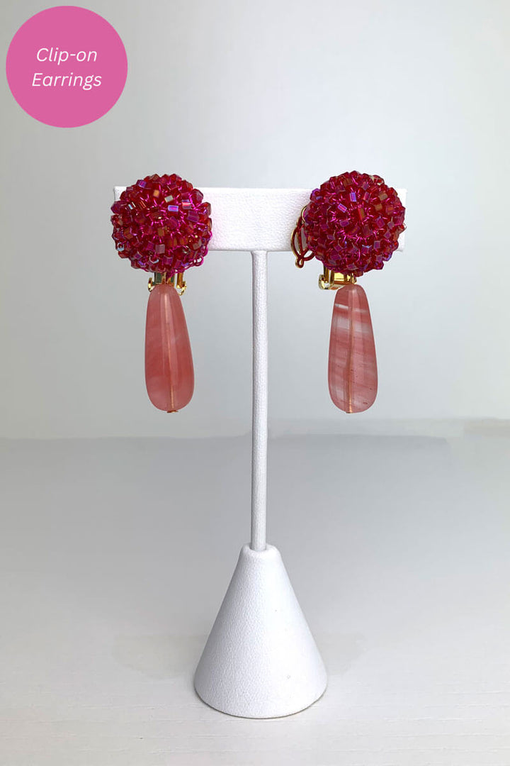 Pink Beaded Drop Earrings