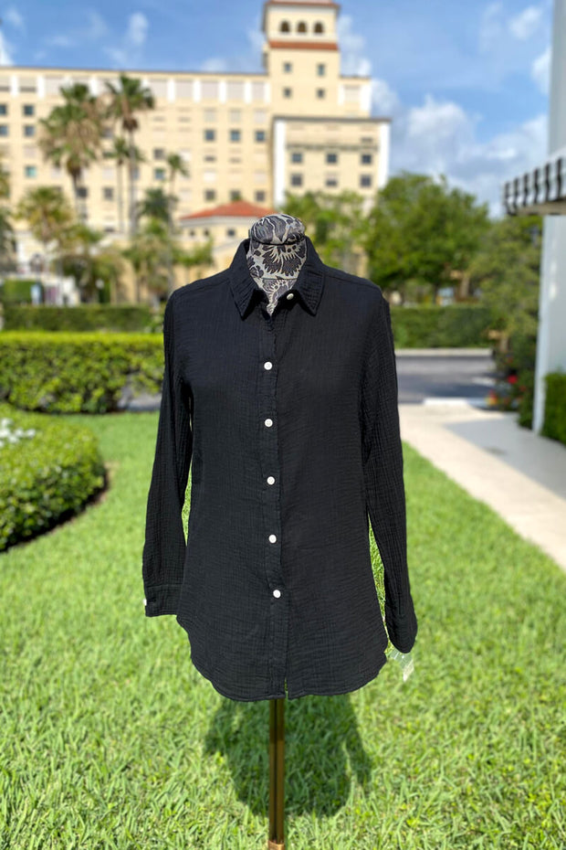 Black Cotton Button Down Blouse available at Mildred Hoit in Palm Beach.