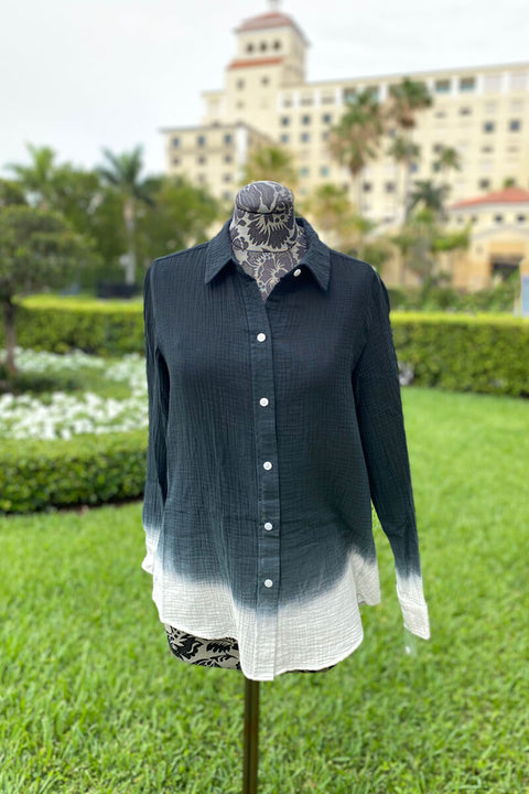 Pure Amici Black Ombre Cotton Button Down Blouse available at Mildred Hoit in Palm Beach.