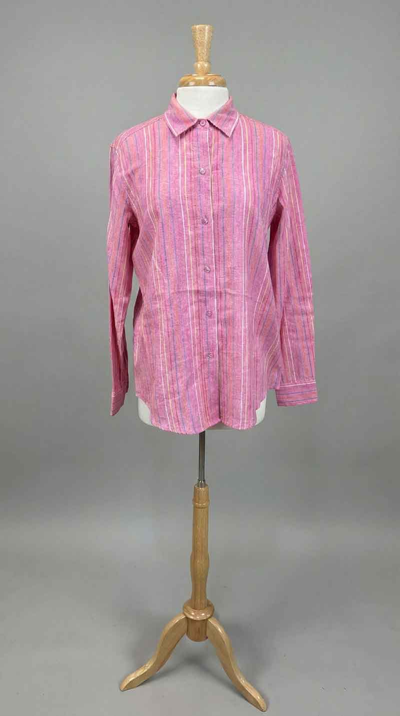 Striped Button Down Shirt in Petal Pink - Mildred Hoit