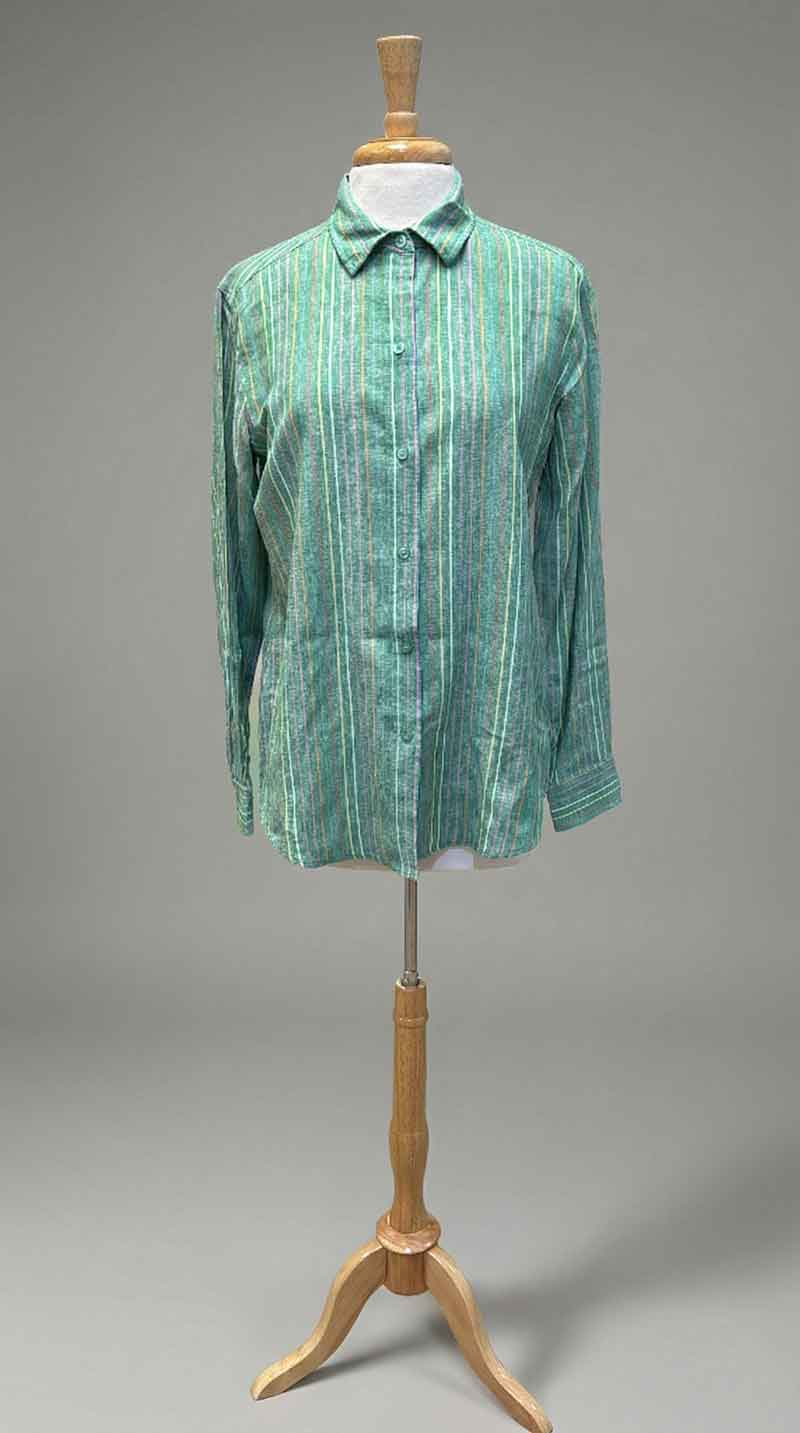 Striped Button Down Shirt in Leaf Green - Mildred Hoit