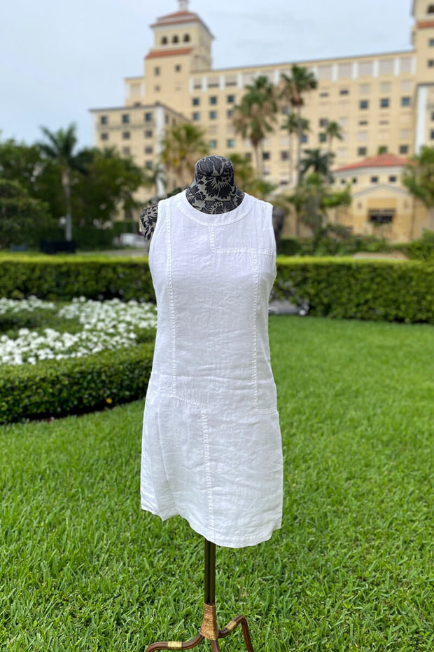 Pure Amici White Linen Patchwork Dress available at Mildred Hoit in Palm Beach.