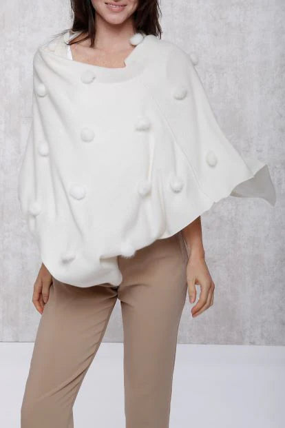 In Cashmere Pom Pom Topper in White - Mildred Hoit