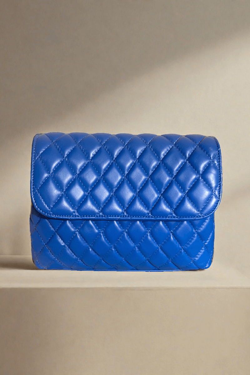 Quilted Leather Italian Handbag - Azzuro - Mildred Hoit