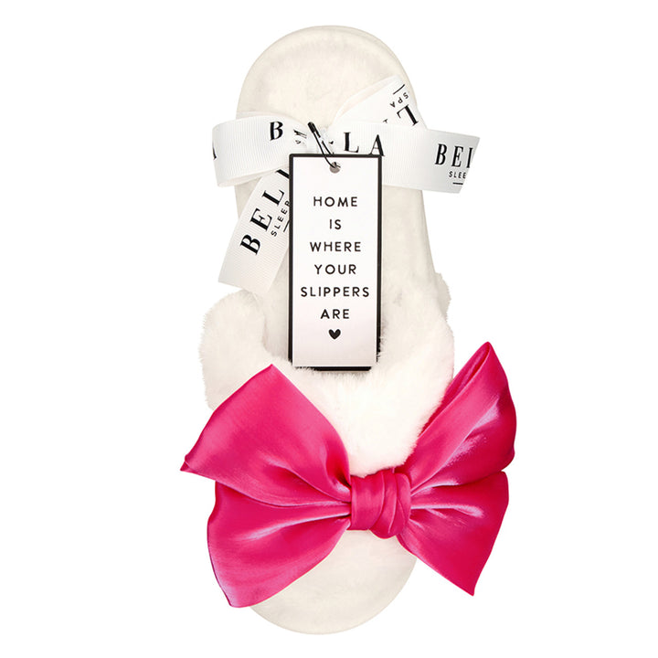 Pink Bows Spa Wrap & Ivory Large Slippers with Hot Pink Bow Set