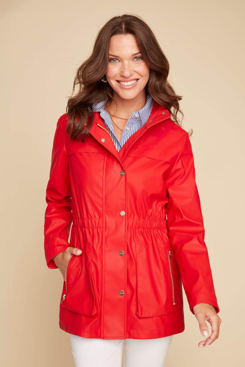 Renuar Raincoat in Berry available at Mildred Hoit in Palm Beach.