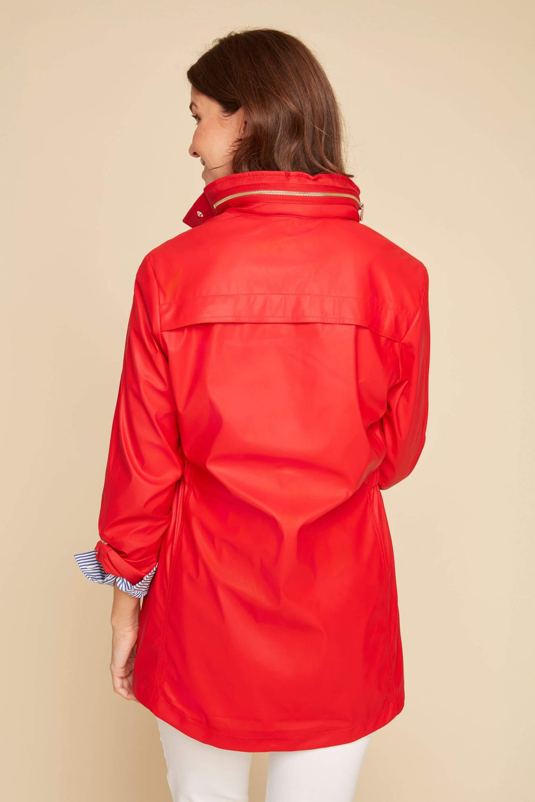 Back of Raincoat in Berry.