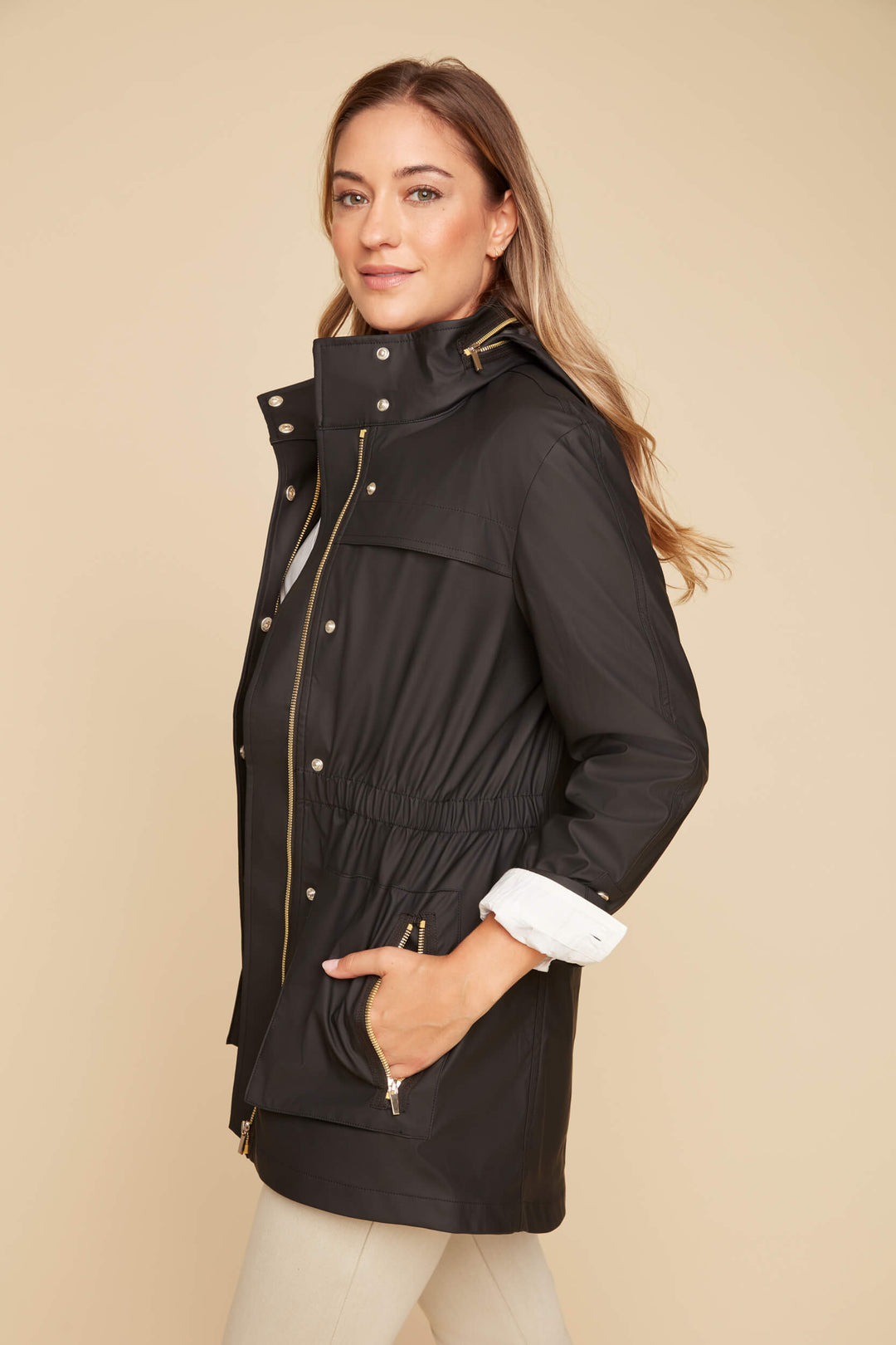 Side View of Raincoat in Black