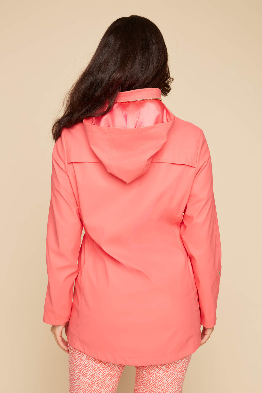 Back View of Renuar Raincoat in Corally.