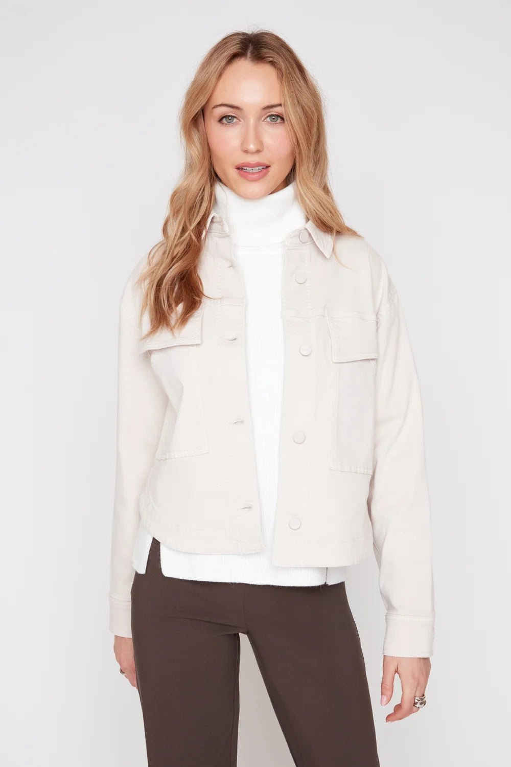 Colored Denim Boxy Utility Jacket Oyster