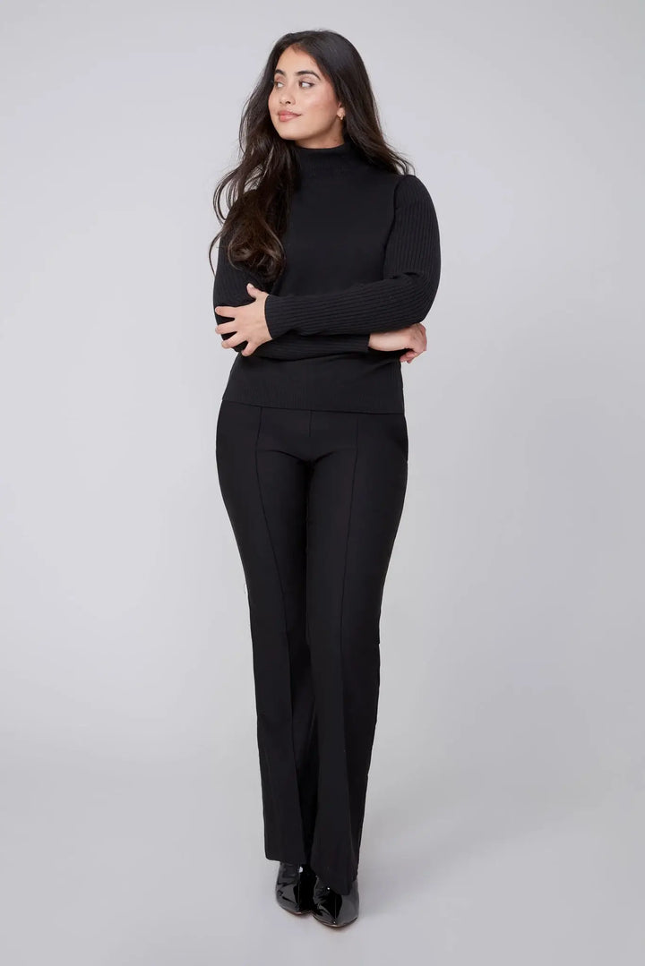 Knit Pull-On Flare Pants in Black