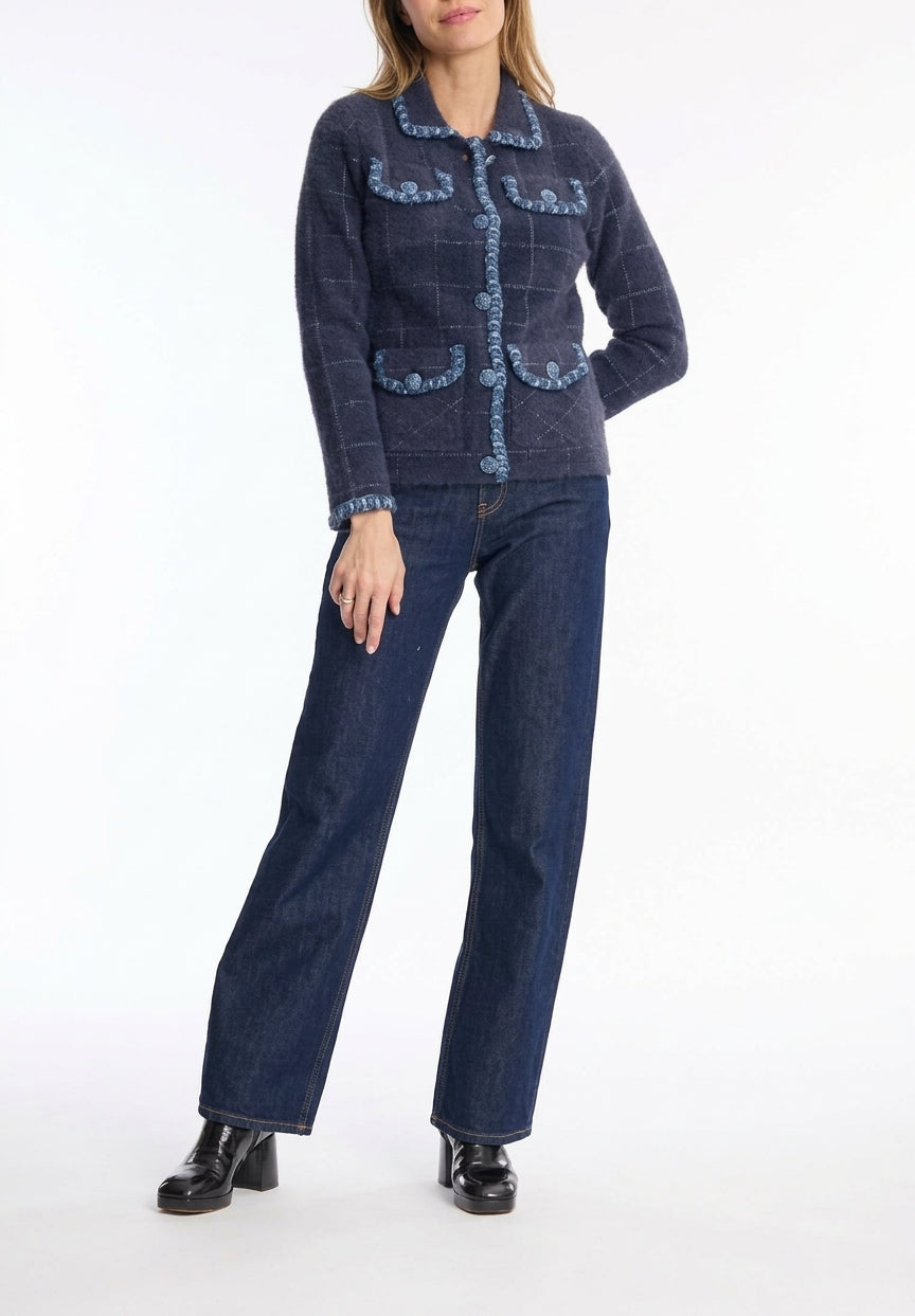 Leo & Ugo Faux Fur Denim Blue Cardigan