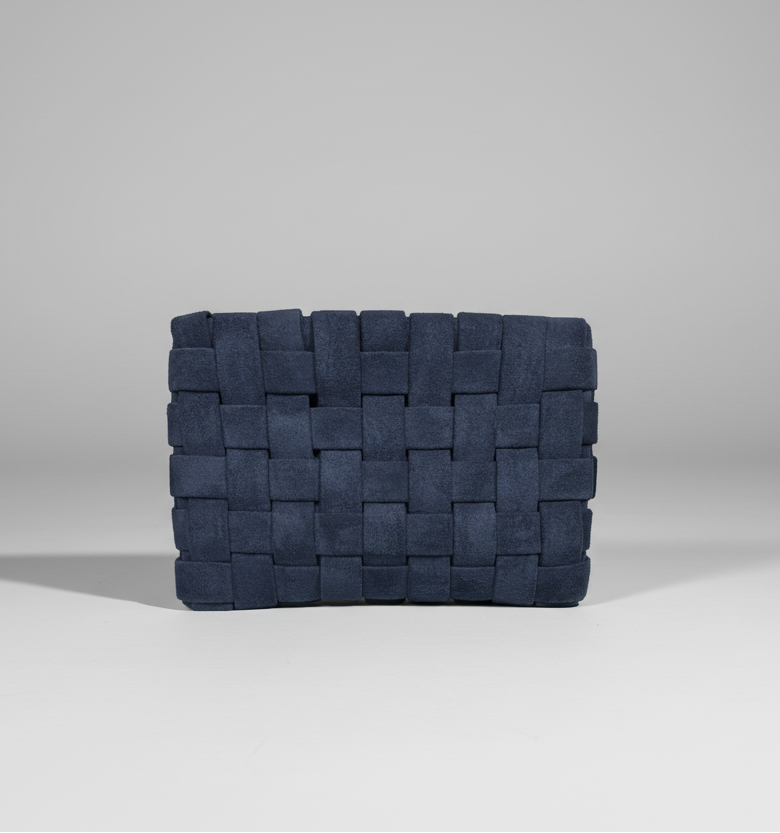 Lindy Woven Clutch in Navy Faux Suede - Mildred Hoit