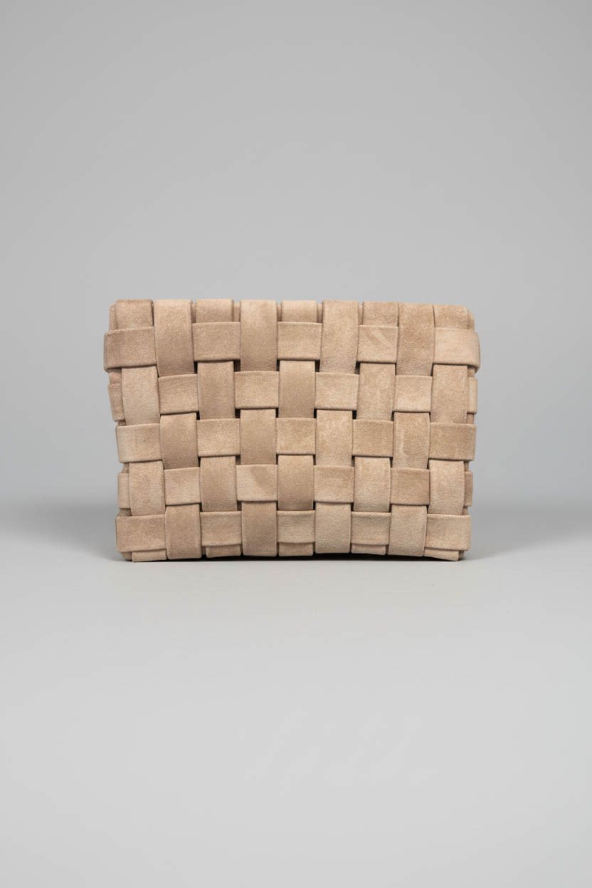 Lindy Woven Clutch in Foundation Faux Suede - Mildred Hoit
