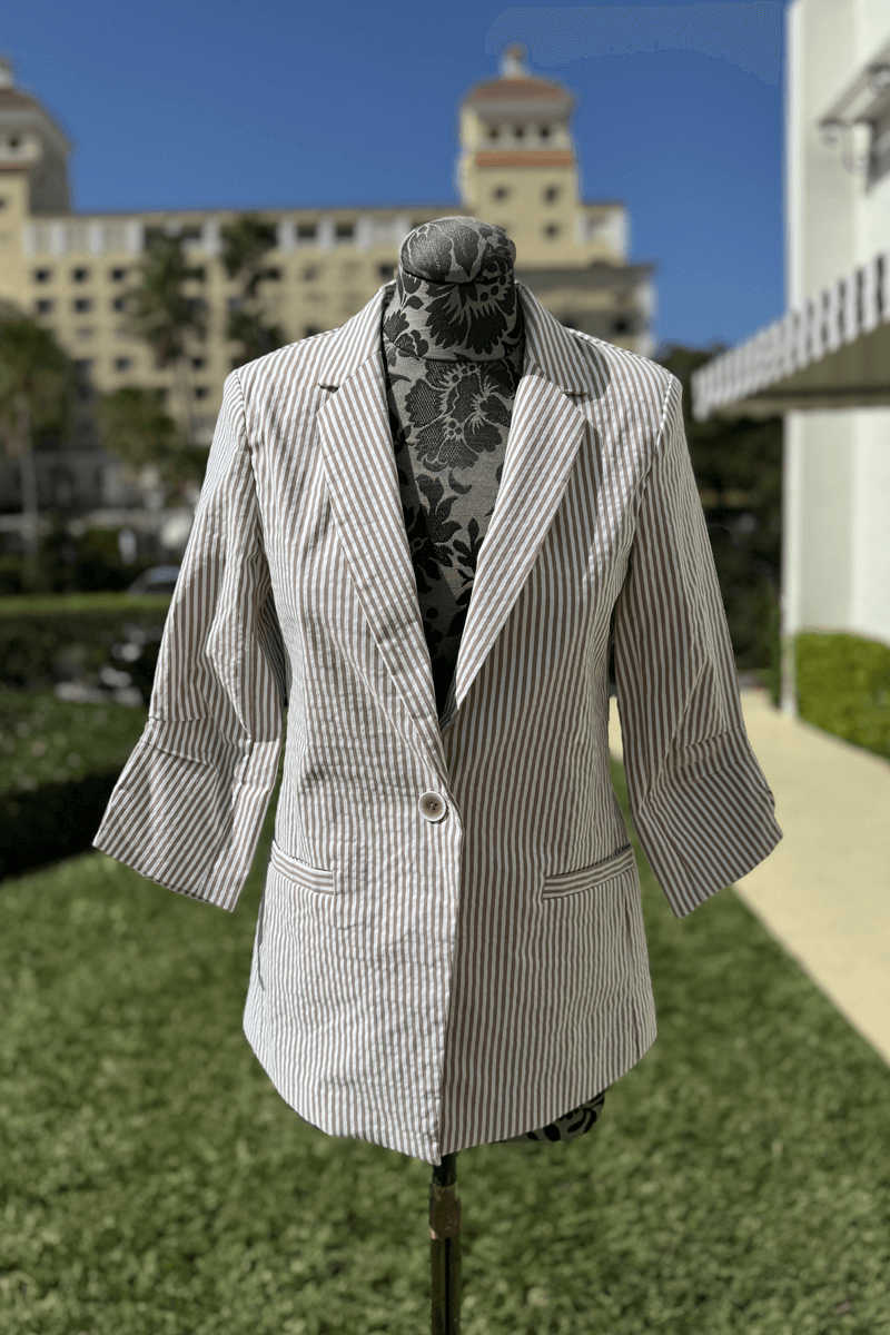 Seersucker Blazer in Nutmeg available at Mildred Hoit in Palm Beach.