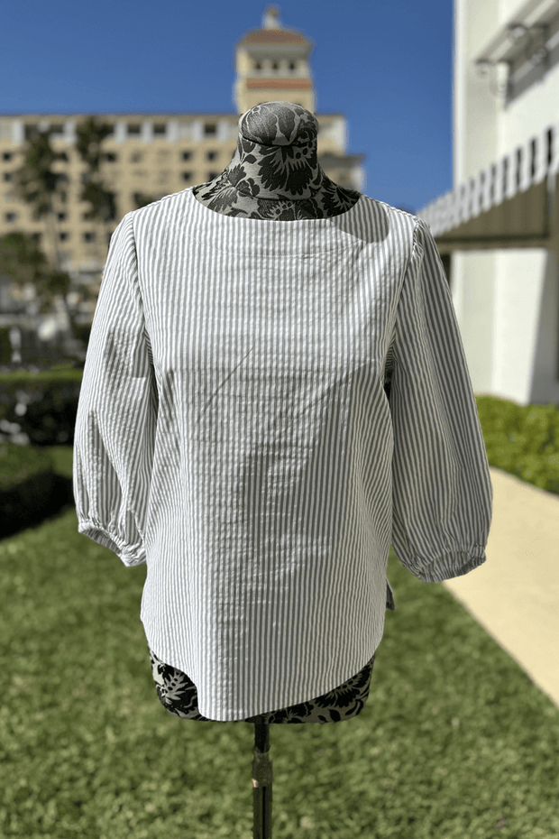 Seersucker Top in Aloe available at Mildred Hoit in Palm Beach.