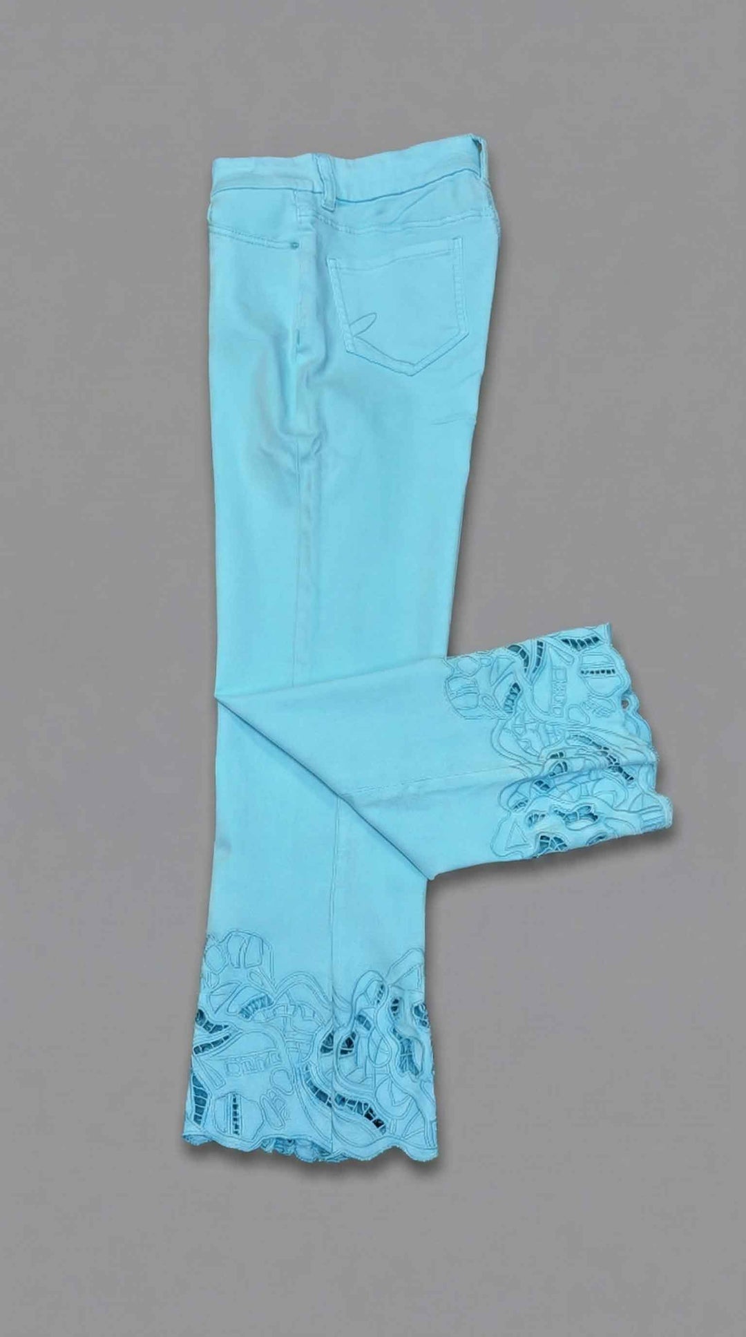 Woven Ankle Pant with Eyelet & Embroidery in Capri - Mildred Hoit