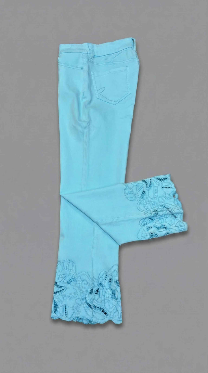 Woven Ankle Pant with Eyelet & Embroidery in Capri - Mildred Hoit