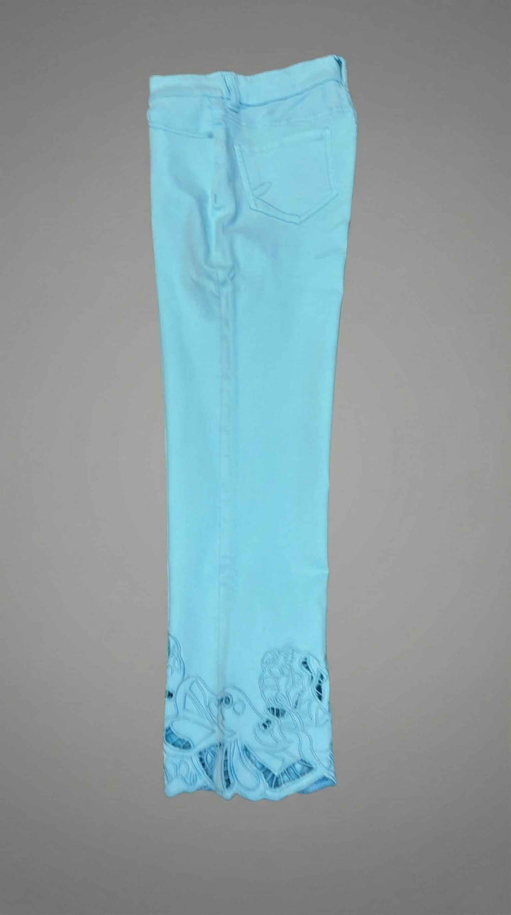 Woven Ankle Pant with Eyelet & Embroidery in Capri - Mildred Hoit
