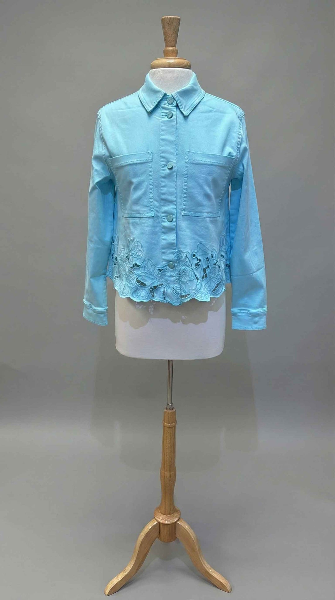 Woven Jacket with Eyelet & Embroidery in Capri - Mildred Hoit