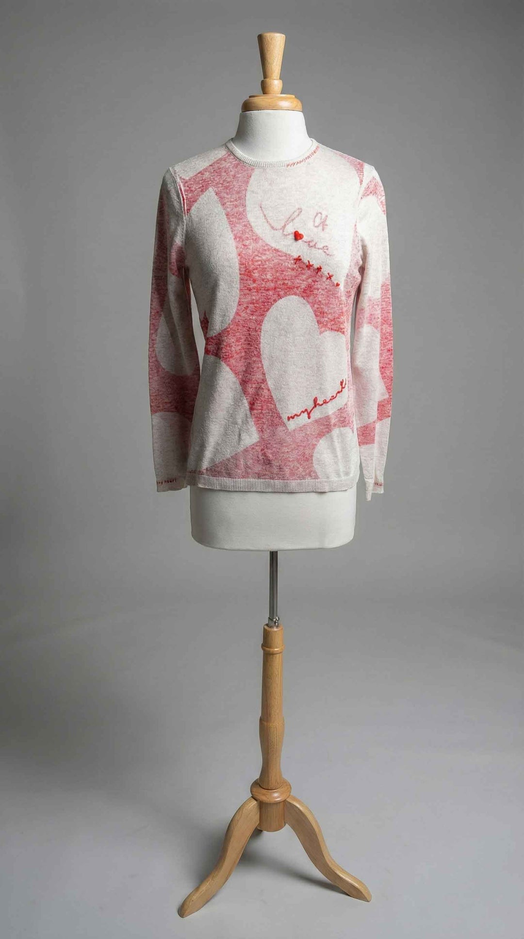 Knit Heart Sweater in Heathered Grey & Red - Mildred Hoit