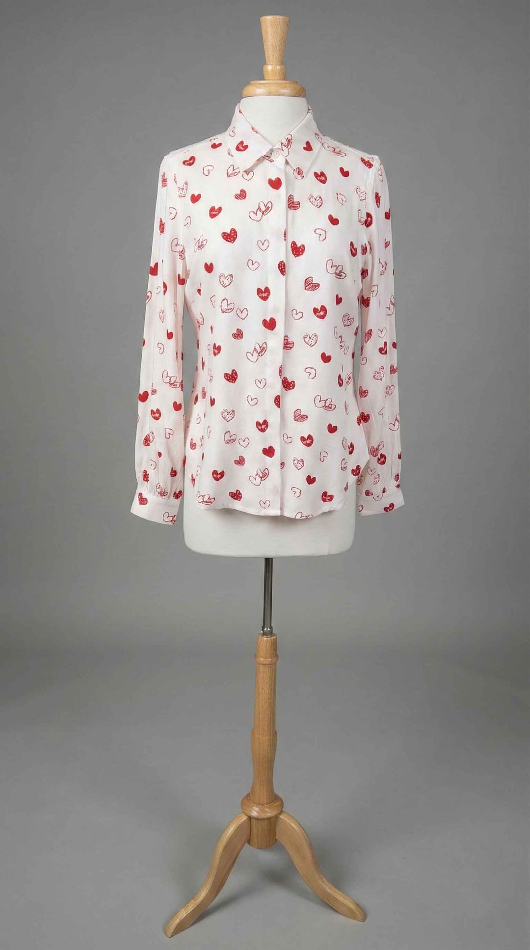 Woven Heart Blouse in Ecru & Red - Mildred Hoit