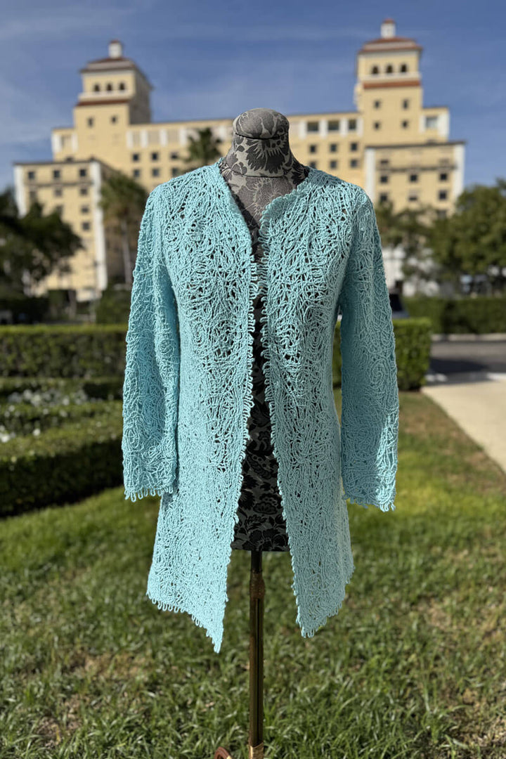 Richard Grand Macrame Duster in Aqua - Mildred Hoit