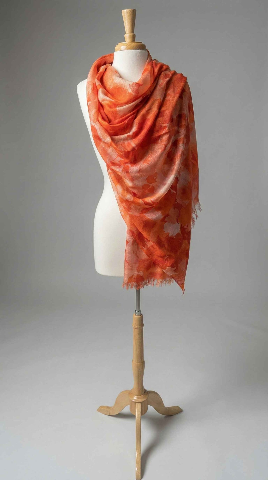 Richard Grand Geometric Floral Shawl in Coral - Mildred Hoit